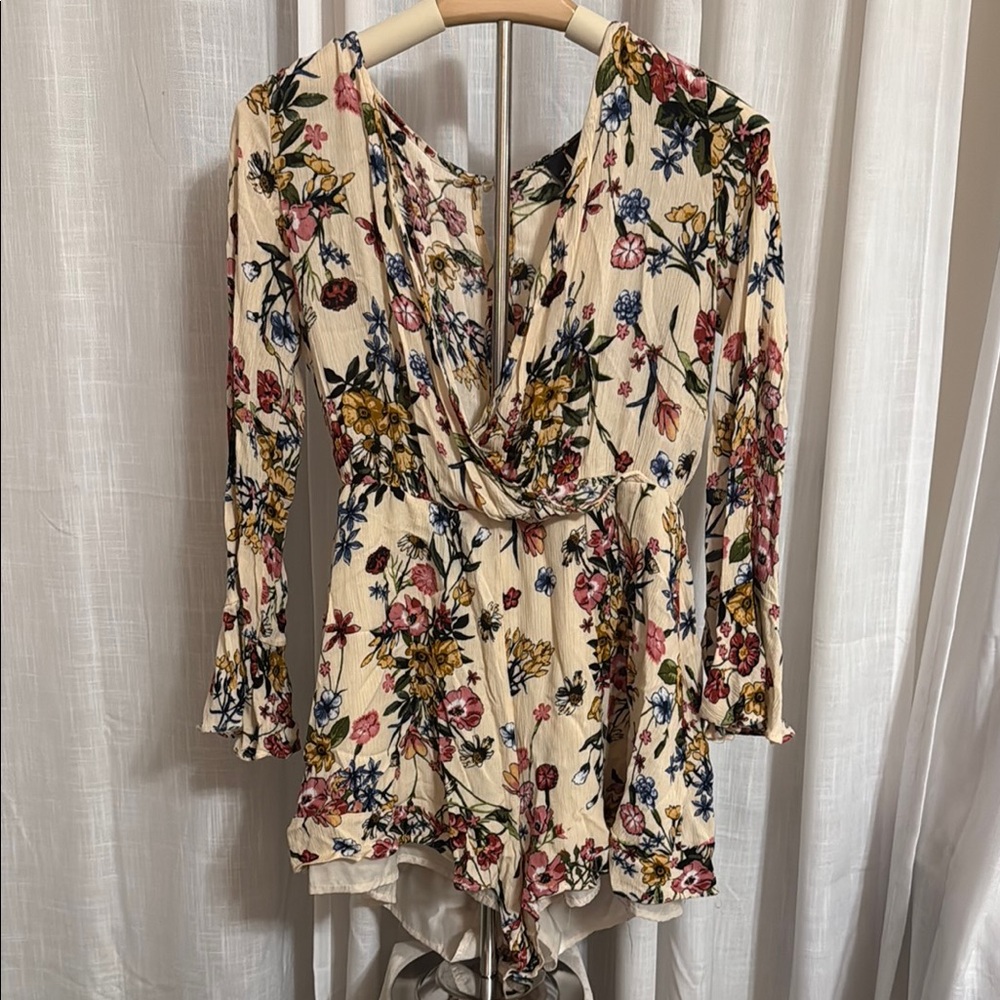 Vu Red and Green Ruffled Tie Front Jumpsuit